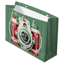 Sacola Para Presentes Grande Sorria | Foto de Natal da câmera Vintage