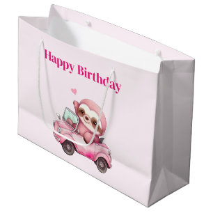 Sacola Para Presentes Grande Sorriso de Preguiça Rosa Dirigindo um Carro Conver