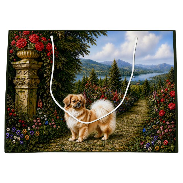 Sacola Para Presentes Grande Spaniel Tibetano Renascença (Frente)