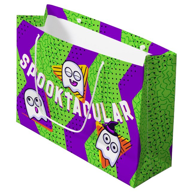 Sacola Para Presentes Grande Spooktacular Ghosts Green Party Bag (Frente inclinada)