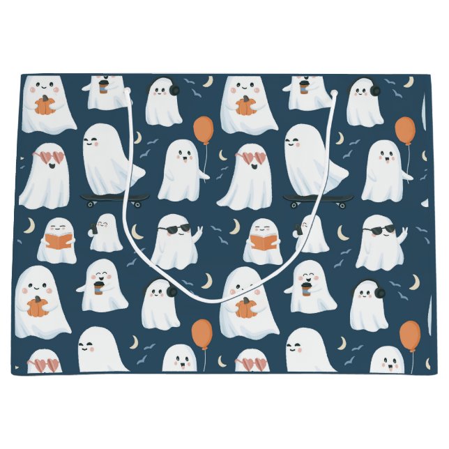 Sacola Para Presentes Grande Spooky Cute Ghost Gift Bag - Favor do Partido Hall (Frente)