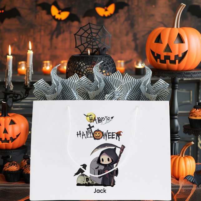 Sacola Para Presentes Grande Spooky Grim Reaper Graveyard Crow Gothic Halloween (Criador carregado)
