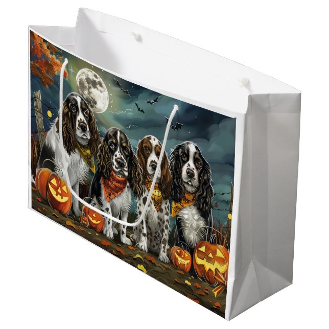 Sacola Para Presentes Grande Springer Spaniel Halloween Spooky (Frente inclinada)