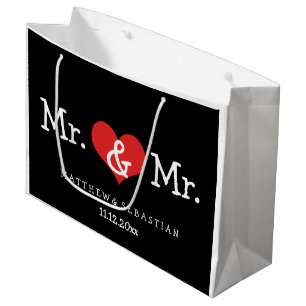 Sacola Para Presentes Grande Sr. e Sr. Vermelho Coração Casamento Personalize