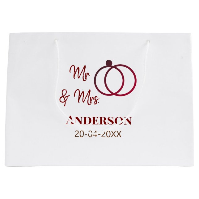 Sacola Para Presentes Grande Sr. & Sra. adicionar nome da família data ano casa (Frente)