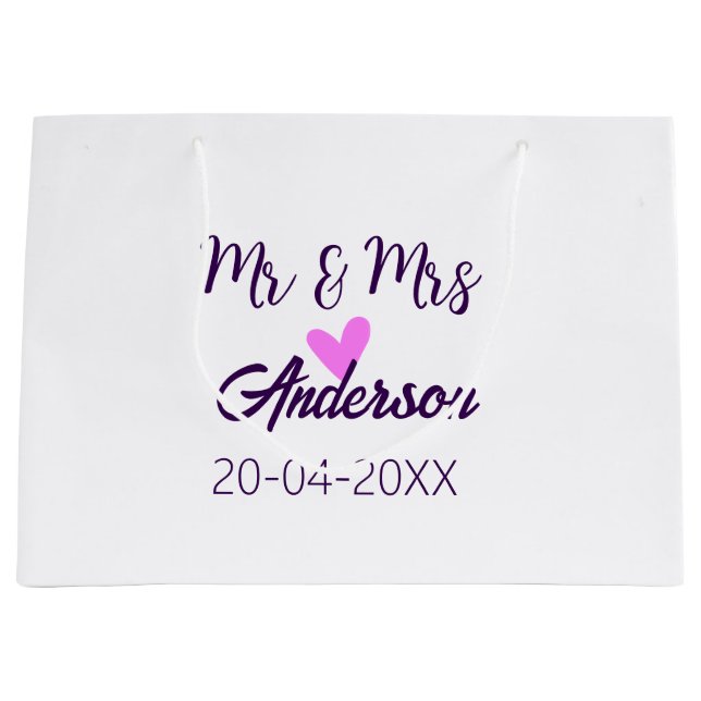 Sacola Para Presentes Grande Sr & Sra adicionar sobrenome data ano lembrança de (Frente)