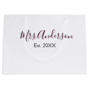 Sacola Para Presentes Grande Sra adicionar nome sobrenome preto rosa ano modern