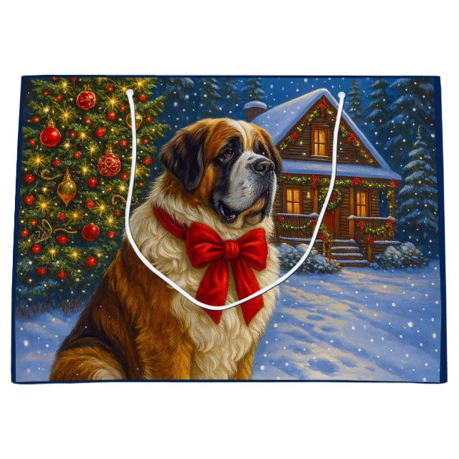 Sacola Para Presentes Grande St. Bernard Holiday   (Frente)