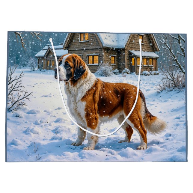 Sacola Para Presentes Grande St Bernard Holiday  (Verso)