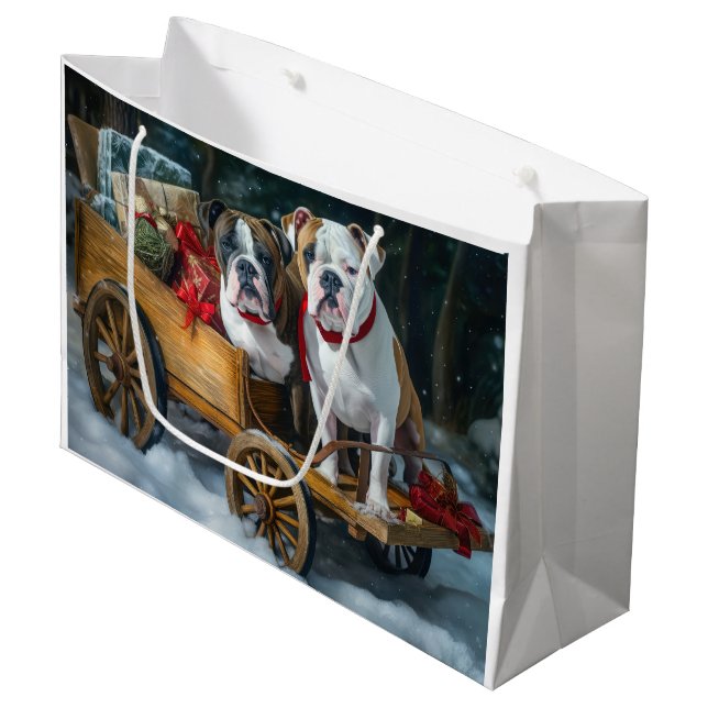Sacola Para Presentes Grande Staffordshire Snowy Sleigh Natal (Frente inclinada)