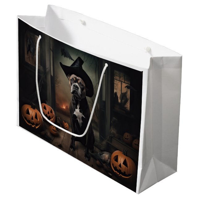 Sacola Para Presentes Grande Staffordshire Terrier Pumpkins Halloween Scary (Frente inclinada)