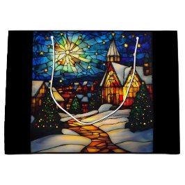 Sacola Para Presentes Grande Stained Glass Winter Village