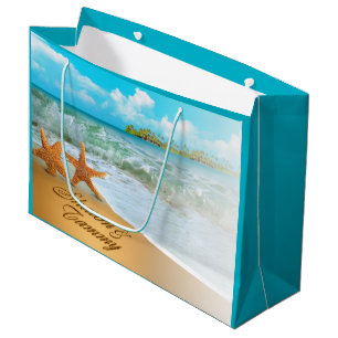 Sacola Para Presentes Grande Starfish Casal ME PEDE PARA COLOCAR NOMES NA AREIA