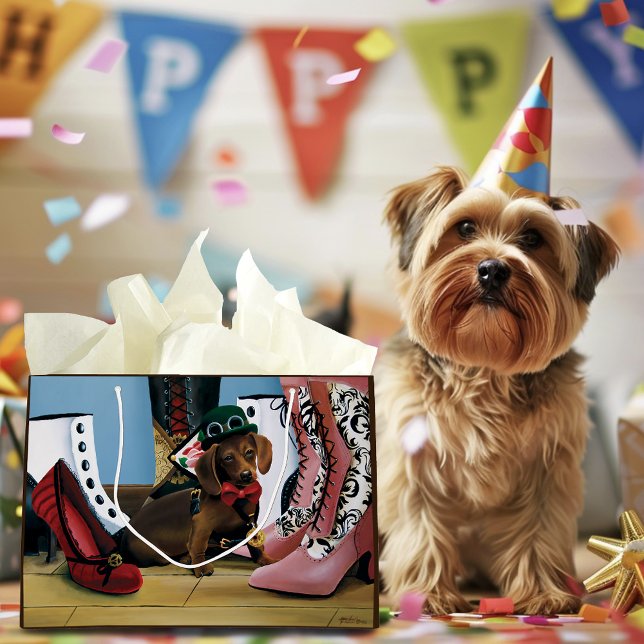 Sacola Para Presentes Grande Steampunk Dachshund Calçados Boot Vitoriano (Criador carregado)