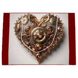 Sacola Para Presentes Grande Steampunk Elegant Clockwork Gear Heart