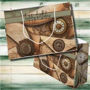 Sacola Para Presentes Grande Steampunk Relógios Artes Livros Vitoriano