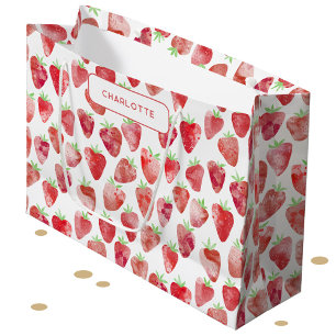 Sacola Para Presentes Grande Strawberry Watercolor Personalizada