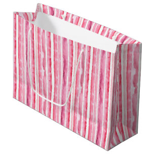 Sacola Para Presentes Grande Stripes Brancas Girly Rosa