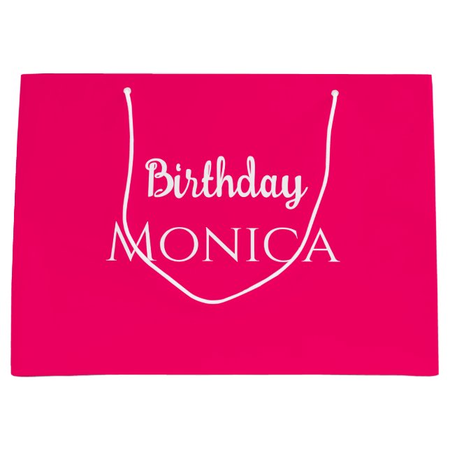 Sacola Para Presentes Grande  stylish hot pink birthday personalized name  (Frente)