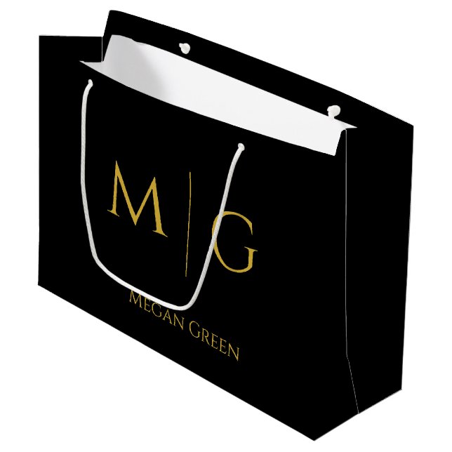 Sacola Para Presentes Grande Stylish Monogram With Name Personalized (Frente inclinada)
