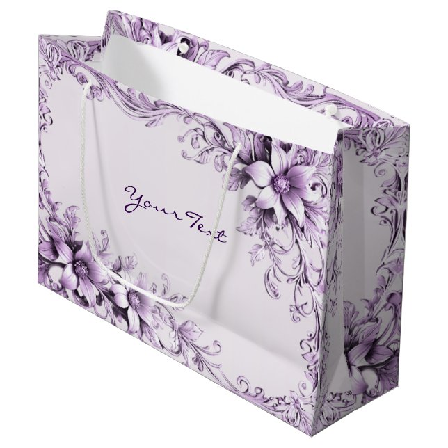 Sacola Para Presentes Grande Stylish Purple Flowers Gift Bag (Frente inclinada)