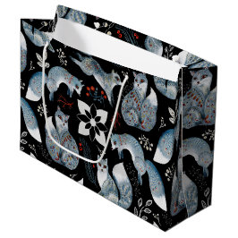 Sacola Para Presentes Grande  Stylized blue foxes with intricate floral designs