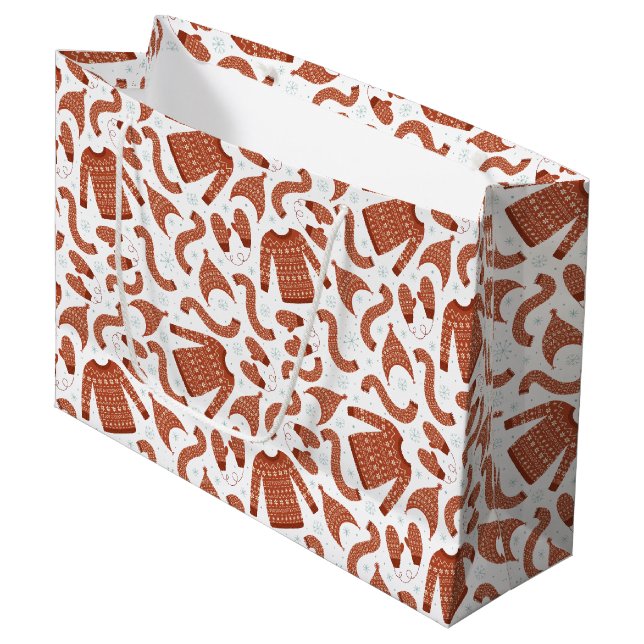 Sacola Para Presentes Grande Suéter de Natal Feio Brancos (Frente inclinada)