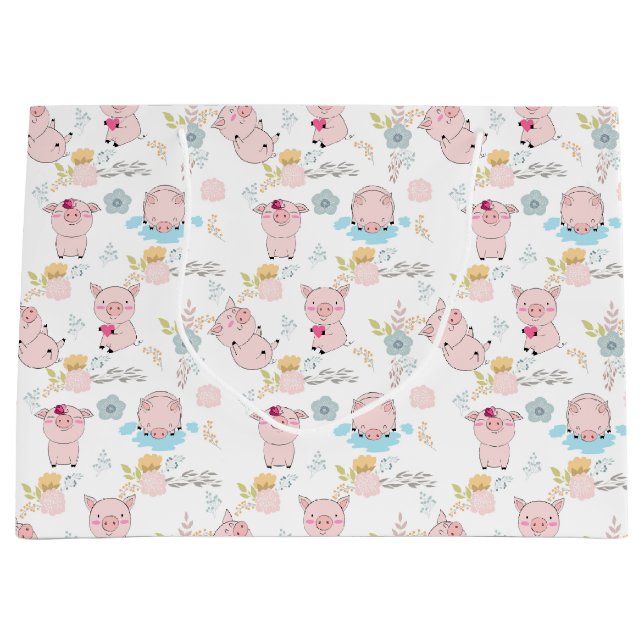 Sacola Para Presentes Grande Suínos Bonitos (Frente)