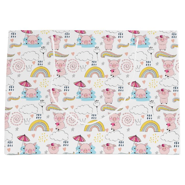 Sacola Para Presentes Grande Suínos Bonitos (Frente)