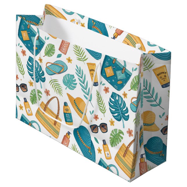 Sacola Para Presentes Grande Summer Beach Essentials Pattern (1) (Frente inclinada)