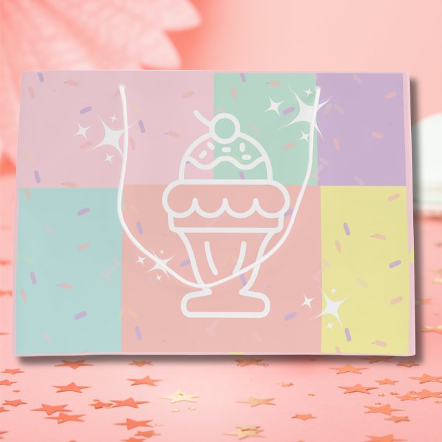 Sacola Para Presentes Grande Sundae Gift Bag do Sorvete Retro (Retro Ice Cream Sundae Gift bag)