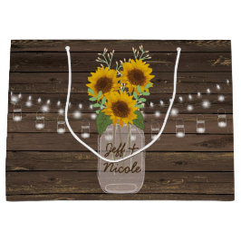Sacola Para Presentes Grande Sunflower Country Wood Mason Jar Wedding