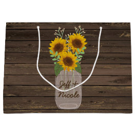 Sacola Para Presentes Grande Sunflower Country Wood Mason Jar Wedding