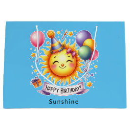 Sacola Para Presentes Grande Sunshine Custom Name Happy Birthday Blue