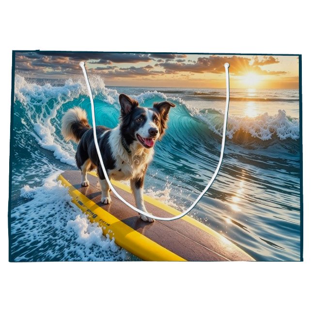 Sacola Para Presentes Grande Surfing Border Collie (Verso)