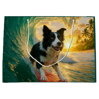 Sacola Para Presentes Grande Surfs Up Border Collie