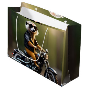 Sacola Para Presentes Grande Suricata Rebelde: Couros, Óculos de Sol e Motocicl