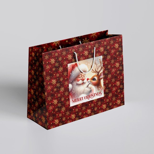 Sacola Para Presentes Grande Sweet Classic Santa Claus Red Nose Rudolph Gift  (Sweet Classic Santa Claus Red Nose Rudolph Gift Bag)