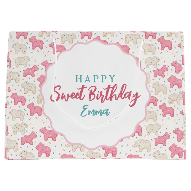 Sacola Para Presentes Grande Sweet Frosted Animal Cookies Birthday Custom (Frente)