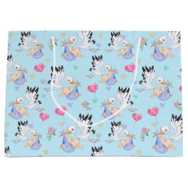 Sacola Para Presentes Grande Sweet New Baby Boy and Stork