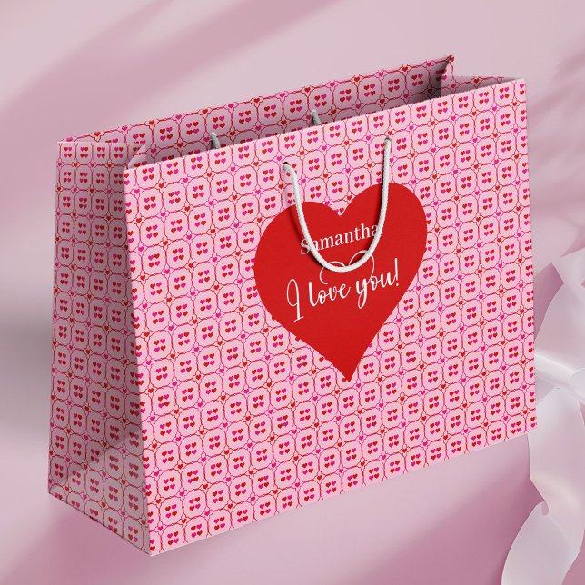 Sacola Para Presentes Grande Sweet Pink Red Hearts I Love You Gift Bag (Sweet Pink Red Hearts I Love You Gift Bag)