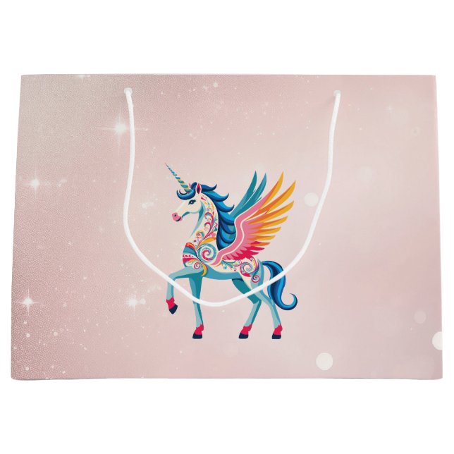 Sacola Para Presentes Grande Swirling Unicorn (Frente)