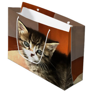 Sacola Para Presentes Grande Tabby Cat Kitten Pet Retrato