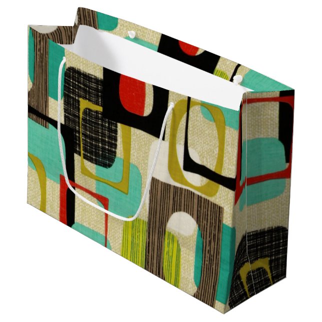 Sacola Para Presentes Grande Tan de quadro retrô (Frente inclinada)