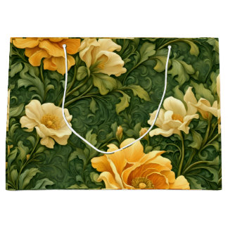 Sacola Para Presentes Grande Tapeçaria Floral Dourada