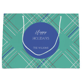 Sacola Para Presentes Grande Tartan Azul Urbano Personalizado