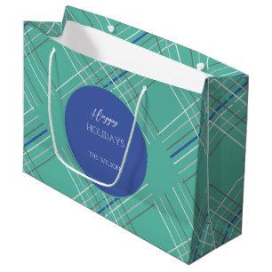 Sacola Para Presentes Grande Tartan Azul Urbano Personalizado