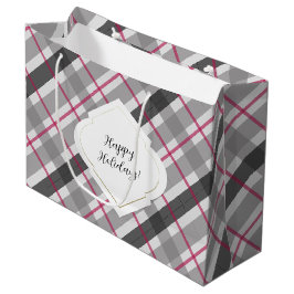 Sacola Para Presentes Grande Tartan Balmoral Black Cinza Burgundy