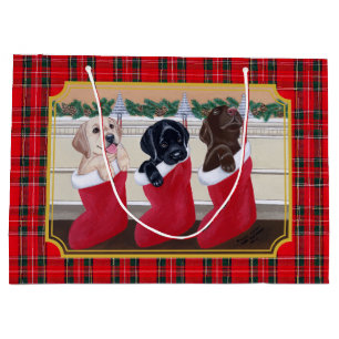 Sacola Para Presentes Grande Tartan dos filhotes de cachorro de Labrador do