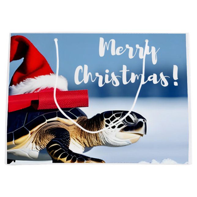 Sacola Para Presentes Grande Tartaruga de Natal (Frente)